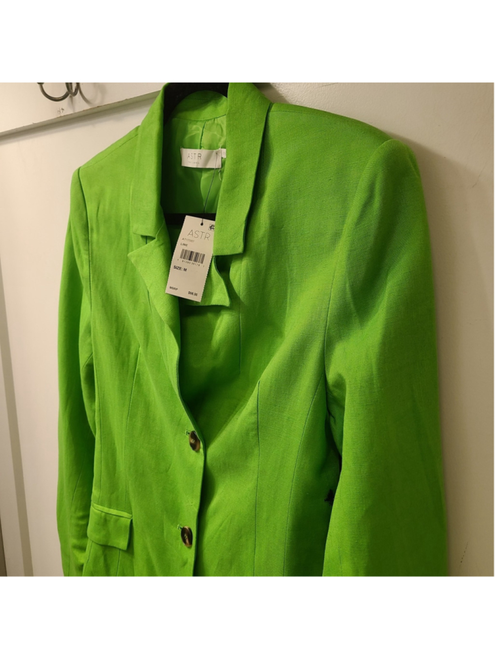 NEW ASTR The Label Lime Green Linen Blend Blazer Womens Medium Career Lined - Picture 2 of 10